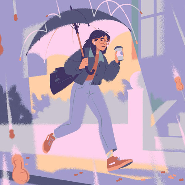 woman under umbrella while it is raining peanuts