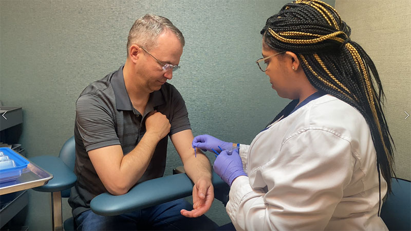 A patient receiving a skin allergy test